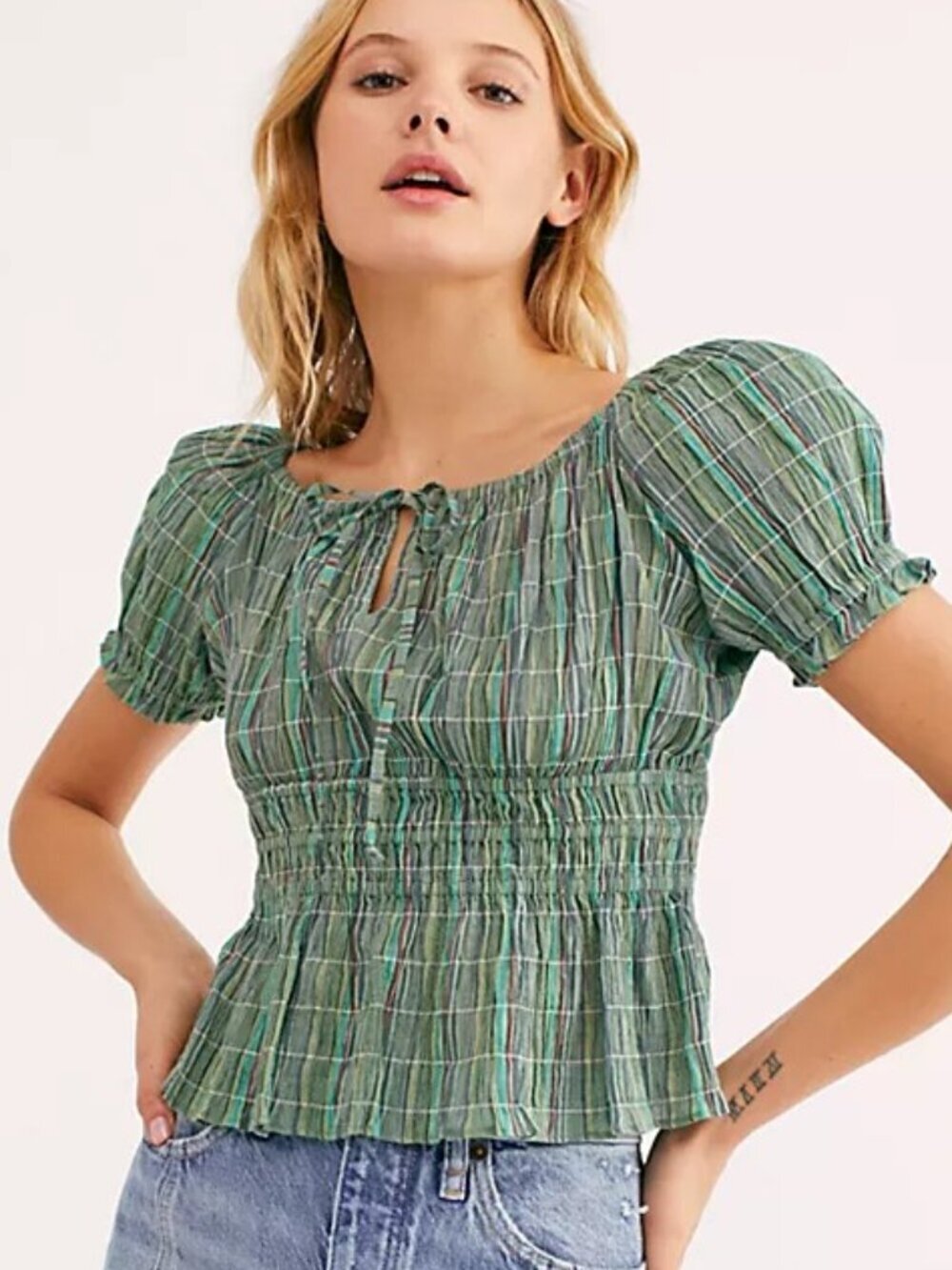 Free People Vivi Smocked Stripe Boho Chic Top Size Medium